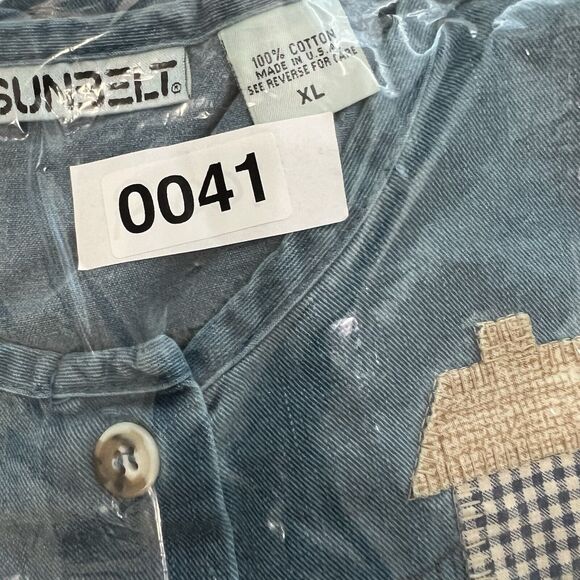 Vtg Sunbelt XL Antiques Action Barn Mumu Patio Dress Chambray Embroider Buttons - Picture 10 of 10